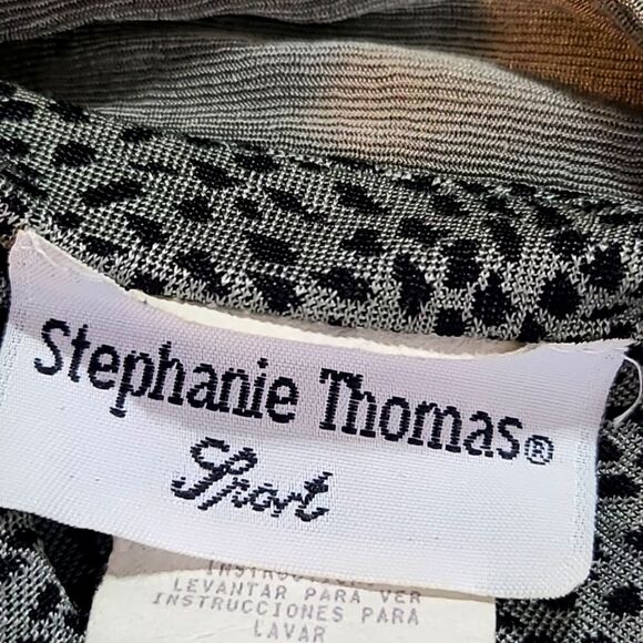 Stephanie Thomas Sport Vintage Buttondown Long Blouse Green & Black Print, Sz 16 - Picture 8 of 10